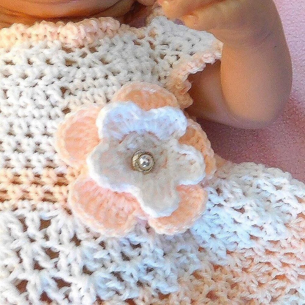 Crochet Baby Dress Handmade, Fits 0-3 Month, Baby Shower Gift, Flower Dress - Picture 5 of 9